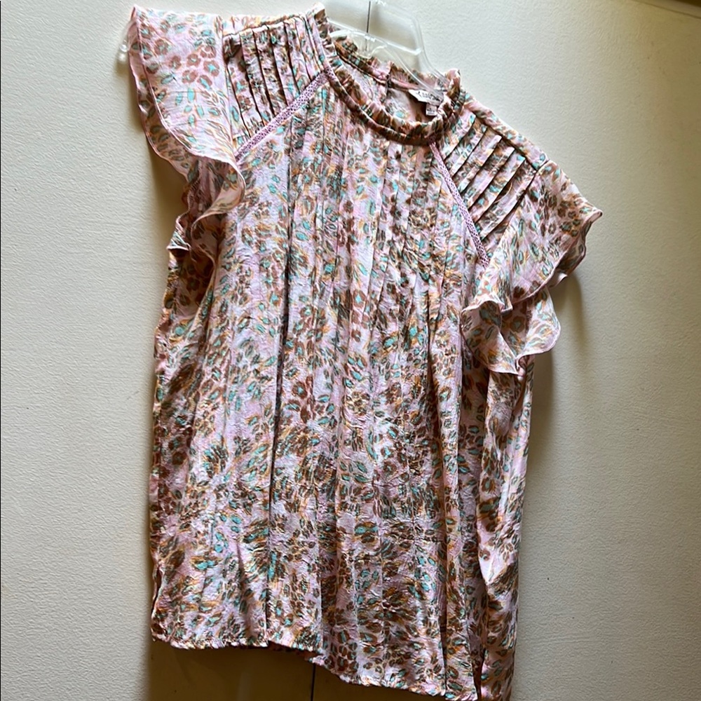 Nanette Lepore Pink Flutter Sleeve Blouse with Mandarin Collar